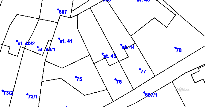 Parcela st. 43 v KÚ Skoky u Staměřic, Katastrální mapa