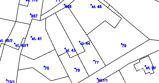 Parcela st. 44 v KÚ Skoky u Staměřic, Katastrální mapa