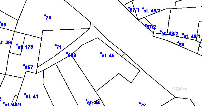 Parcela st. 45 v KÚ Skoky u Staměřic, Katastrální mapa