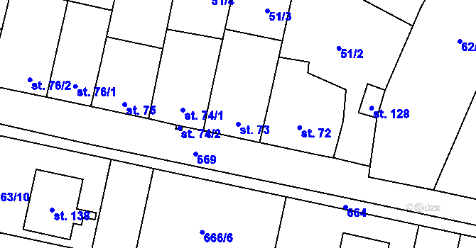 Parcela st. 73 v KÚ Skoky u Staměřic, Katastrální mapa
