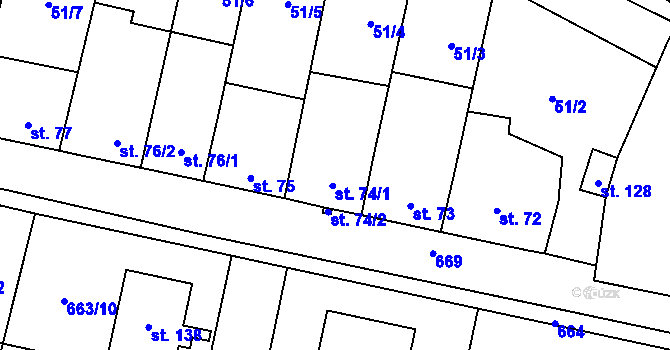 Parcela st. 74 v KÚ Skoky u Staměřic, Katastrální mapa