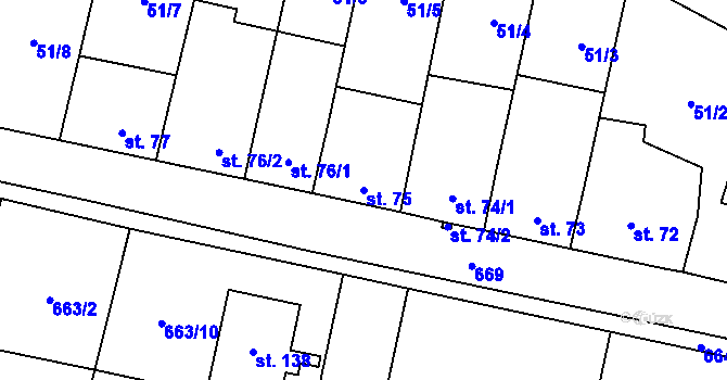 Parcela st. 75 v KÚ Skoky u Staměřic, Katastrální mapa