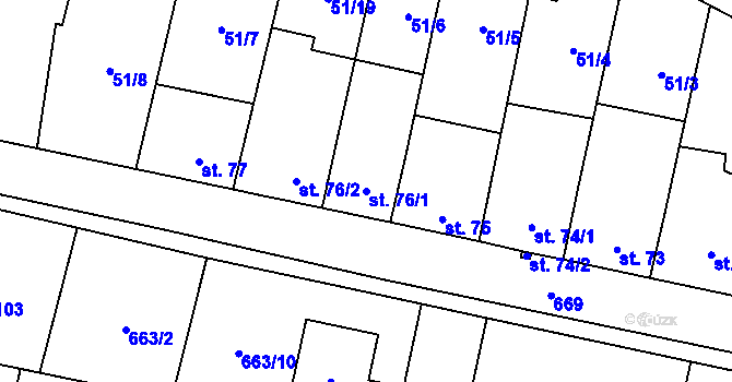 Parcela st. 76/1 v KÚ Skoky u Staměřic, Katastrální mapa