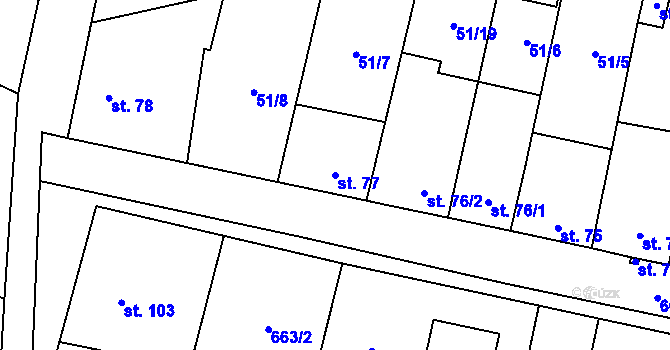 Parcela st. 77 v KÚ Skoky u Staměřic, Katastrální mapa
