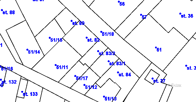 Parcela st. 83/2 v KÚ Skoky u Staměřic, Katastrální mapa