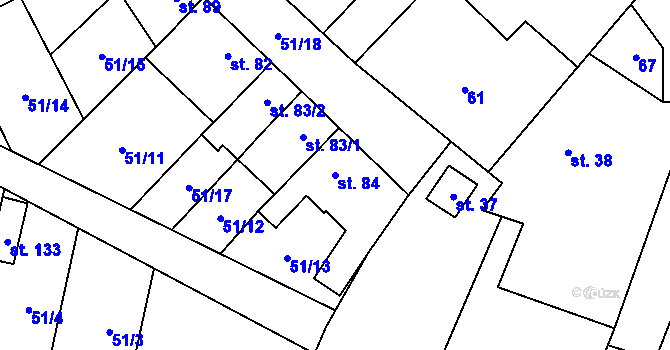 Parcela st. 84 v KÚ Skoky u Staměřic, Katastrální mapa