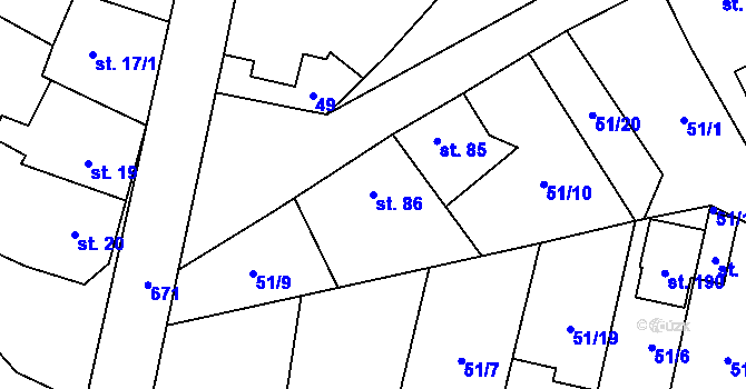 Parcela st. 86 v KÚ Skoky u Staměřic, Katastrální mapa