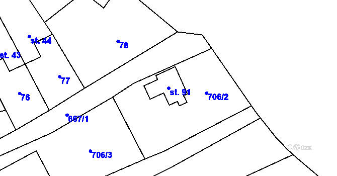 Parcela st. 91 v KÚ Skoky u Staměřic, Katastrální mapa
