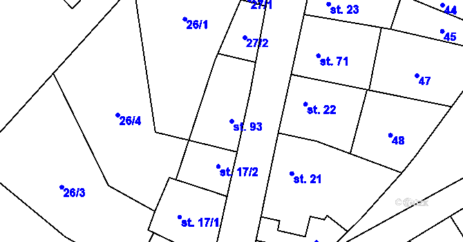Parcela st. 93 v KÚ Skoky u Staměřic, Katastrální mapa