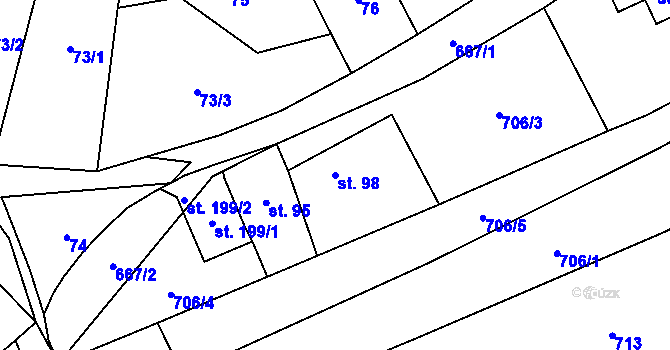 Parcela st. 98 v KÚ Skoky u Staměřic, Katastrální mapa