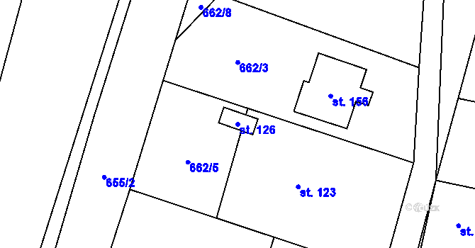 Parcela st. 126 v KÚ Skoky u Staměřic, Katastrální mapa