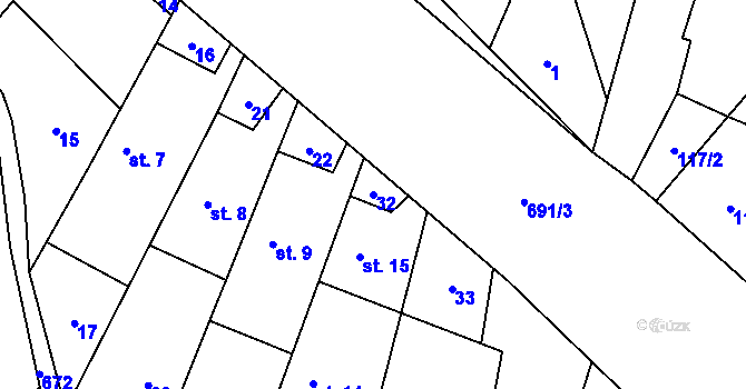 Parcela st. 32 v KÚ Skoky u Staměřic, Katastrální mapa