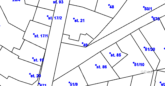 Parcela st. 49 v KÚ Skoky u Staměřic, Katastrální mapa