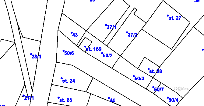 Parcela st. 50/2 v KÚ Skoky u Staměřic, Katastrální mapa