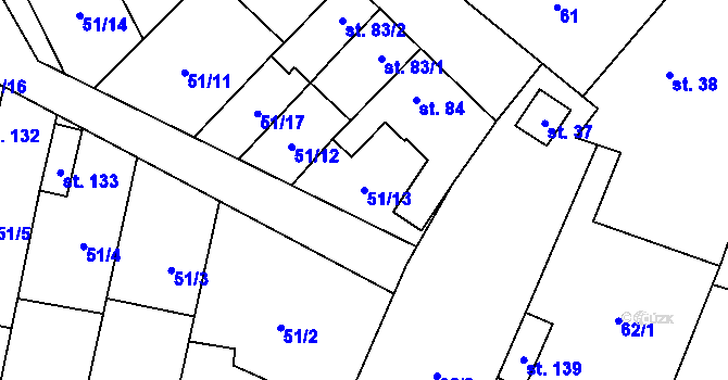 Parcela st. 51/13 v KÚ Skoky u Staměřic, Katastrální mapa