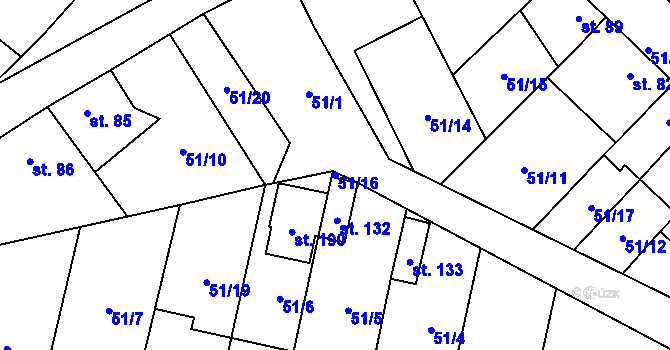 Parcela st. 51/16 v KÚ Skoky u Staměřic, Katastrální mapa