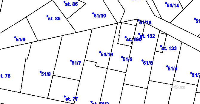 Parcela st. 51/19 v KÚ Skoky u Staměřic, Katastrální mapa