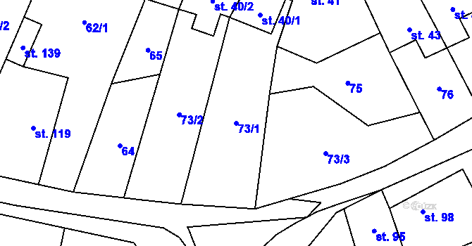 Parcela st. 73/1 v KÚ Skoky u Staměřic, Katastrální mapa