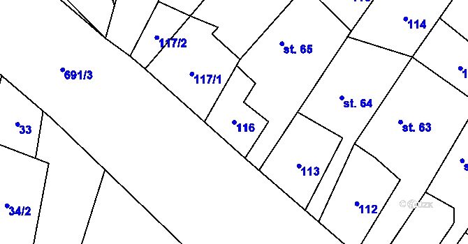 Parcela st. 116 v KÚ Skoky u Staměřic, Katastrální mapa