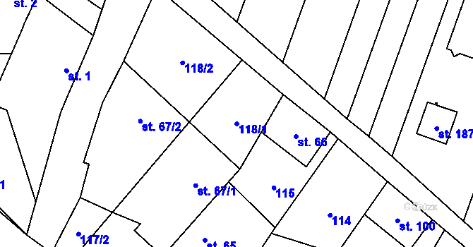Parcela st. 118/1 v KÚ Skoky u Staměřic, Katastrální mapa
