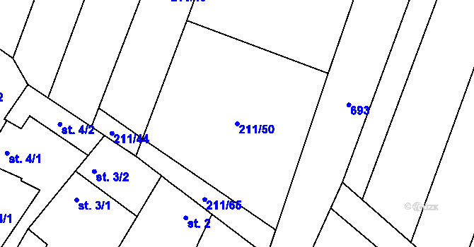 Parcela st. 211/50 v KÚ Skoky u Staměřic, Katastrální mapa