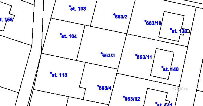 Parcela st. 663/3 v KÚ Skoky u Staměřic, Katastrální mapa
