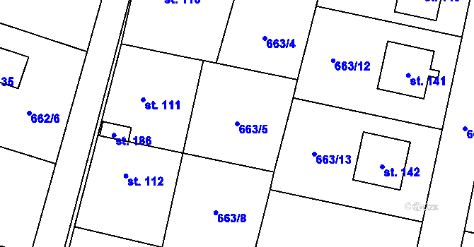 Parcela st. 663/5 v KÚ Skoky u Staměřic, Katastrální mapa