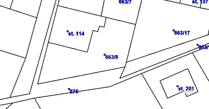 Parcela st. 663/9 v KÚ Skoky u Staměřic, Katastrální mapa