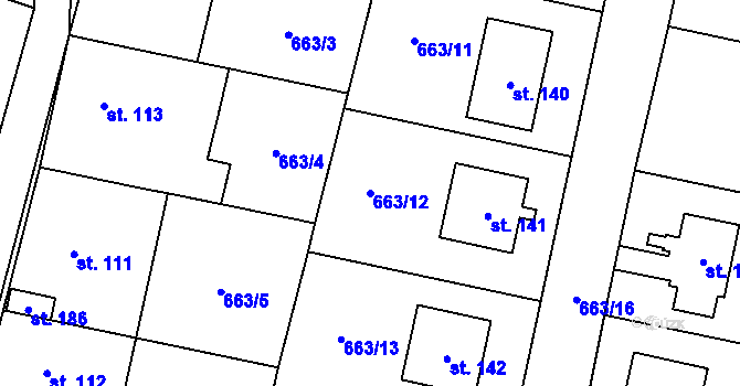 Parcela st. 663/12 v KÚ Skoky u Staměřic, Katastrální mapa