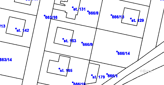 Parcela st. 666/9 v KÚ Skoky u Staměřic, Katastrální mapa