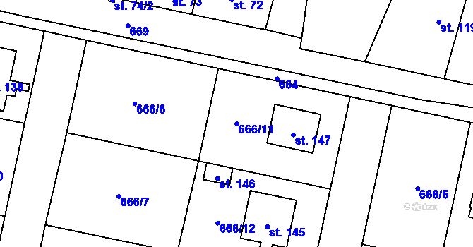 Parcela st. 666/11 v KÚ Skoky u Staměřic, Katastrální mapa