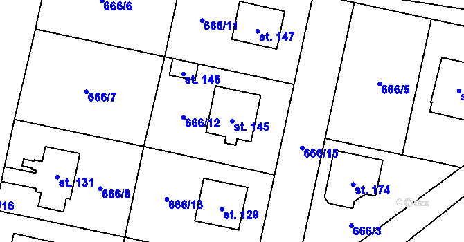 Parcela st. 145 v KÚ Skoky u Staměřic, Katastrální mapa