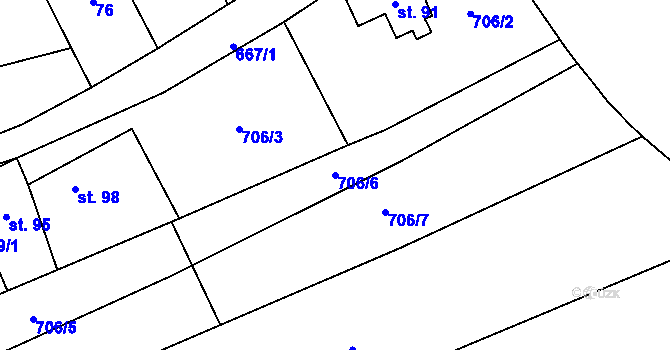 Parcela st. 706/6 v KÚ Skoky u Staměřic, Katastrální mapa