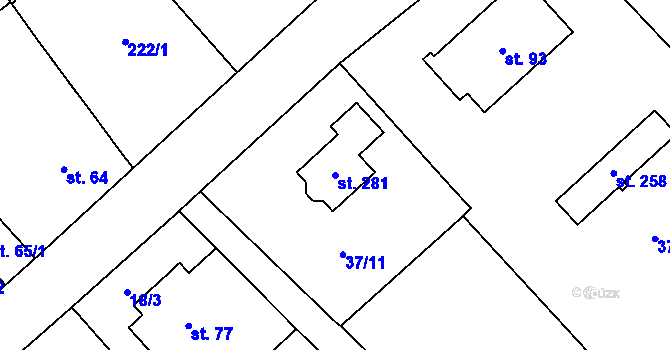 Parcela st. 281 v KÚ Staměřice, Katastrální mapa