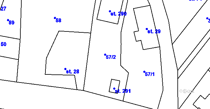 Parcela st. 57/2 v KÚ Staměřice, Katastrální mapa