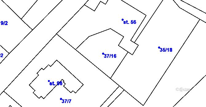 Parcela st. 37/16 v KÚ Staměřice, Katastrální mapa