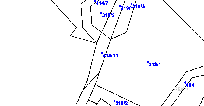 Parcela st. 414/11 v KÚ Staměřice, Katastrální mapa