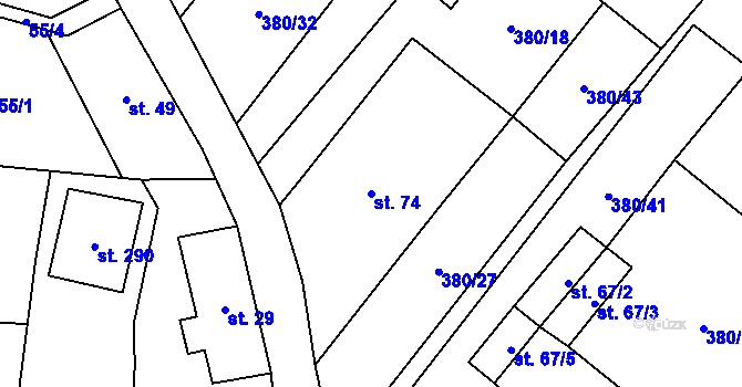 Parcela st. 74 v KÚ Staměřice, Katastrální mapa