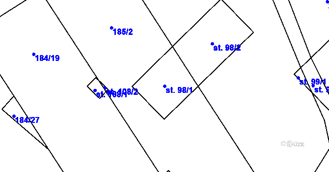 Parcela st. 98/1 v KÚ Staměřice, Katastrální mapa