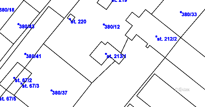 Parcela st. 213/1 v KÚ Staměřice, Katastrální mapa