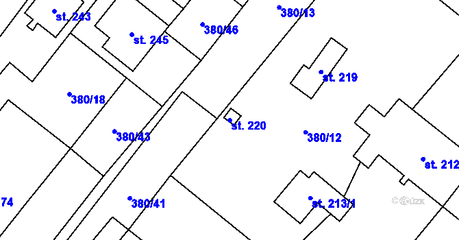 Parcela st. 220 v KÚ Staměřice, Katastrální mapa