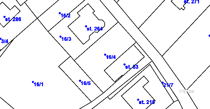 Parcela st. 16/4 v KÚ Staměřice, Katastrální mapa