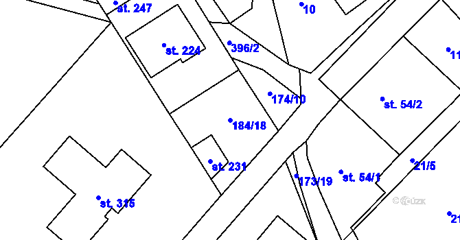 Parcela st. 184/18 v KÚ Staměřice, Katastrální mapa