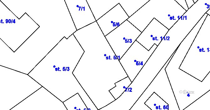 Parcela st. 5/1 v KÚ Staměřice, Katastrální mapa