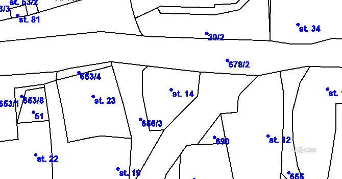 Parcela st. 14 v KÚ Stanětice, Katastrální mapa