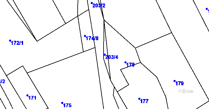 Parcela st. 203/4 v KÚ Stanislavice, Katastrální mapa
