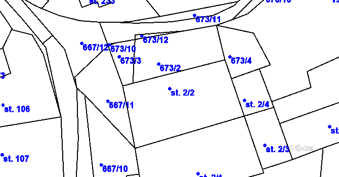 Parcela st. 2/2 v KÚ Staňkov, Katastrální mapa