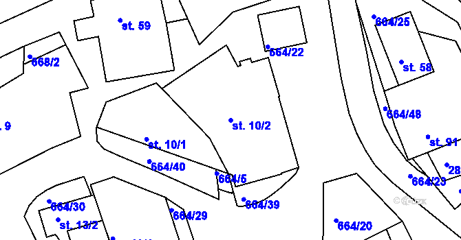 Parcela st. 10/2 v KÚ Staňkov, Katastrální mapa