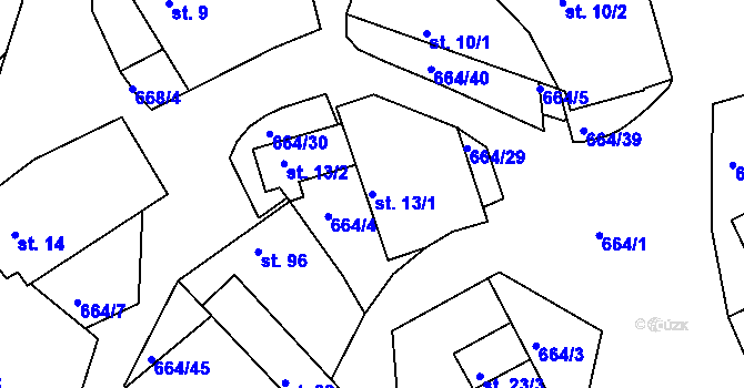 Parcela st. 13/1 v KÚ Staňkov, Katastrální mapa