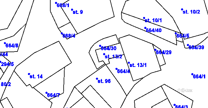 Parcela st. 13/2 v KÚ Staňkov, Katastrální mapa